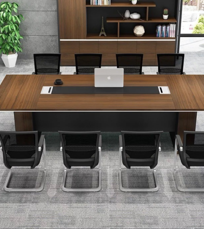 Modern Conference Office Table – Create a professional and collaborative environment with this sleek modern conference table. Designed for meetings, brainstorming sessions, and team discussions, it offers a spacious surface and contemporary style that enhances any office setting. Built with durable materials, this table provides long-lasting performance while making your meeting room look elegant and inviting. Key Features: Spacious Design: Large tabletop accommodates multiple participants comfortably. Modern Aesthetic: Sleek finish that complements executive and corporate interiors. Durable Construction: Crafted from high-quality engineered wood/metal for stability. Functional Layout: Ideal for meetings, presentations, and group discussions. Versatile Sizes: Available in different dimensions to suit various office spaces. Professional Appeal: Enhances the look and feel of boardrooms and conference halls.