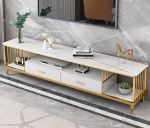Modern Marble TV Console – Luxury Meets Functionality Enhance your living room with the Modern Marble TV Console, designed to combine elegance, durability, and modern functionality. Its marble finish adds a luxurious statement to any interior. Moreover, the sleek design creates a stylish focal point while keeping your entertainment area organized and clutter-free. Premium Marble Finish and Strong Build This TV console features a high-quality marble or marble-effect tabletop paired with a sturdy metal or engineered wood base. As a result, it offers excellent durability and long-term performance. Additionally, the scratch-resistant and heat-resistant surface ensures the console maintains its refined appearance even with daily use. Spacious and Practical Storage The Modern Marble TV Console provides ample storage for your entertainment essentials. It includes spacious cabinets, drawers, or open shelves for media devices, remote controls, books, and décor items. Furthermore, the wide tabletop comfortably supports flat-screen TVs while leaving room for decorative accents. Stylish and Contemporary Design With its clean lines and elegant marble finish, this TV console complements modern, contemporary, and luxury interiors. Moreover, the neutral tones blend seamlessly with different color schemes and furniture styles. This makes it suitable for living rooms, lounges, apartments, or executive spaces. Cable Management and Convenience Designed with practicality in mind, the console includes built-in cable management openings. These allow you to organize wires neatly and maintain a clean, polished look. In addition, the elevated base makes cleaning underneath easy, improving overall convenience. Easy Assembly and Low Maintenance Assembly is quick and straightforward, with clear instructions and fittings included. In addition, maintenance is effortless. Simply wipe the marble surface with a soft, damp cloth to remove dust or spills. This low-maintenance design saves time while preserving elegance. Why Choose Our Modern Marble TV Console? Luxurious marble finish for a premium look Durable construction for long-term use Spacious storage for media and accessories Built-in cable management for a tidy setup Modern, elegant design for stylish interiors Finally, the Modern Marble TV Console combines luxury, practicality, and durability, making it the perfect entertainment unit for modern homes that value both style and function.