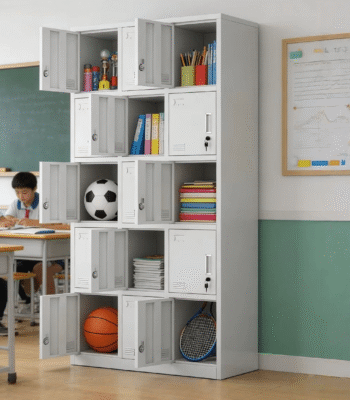 The 15-Door Office Steel Cabinet is a highly secure and efficient storage solution designed for organizing documents, personal items, and office supplies in busy work environments. With its multiple compartments, this cabinet is ideal for schools, corporate offices, institutions, and shared workspaces where individual storage and proper organization are essential. In addition, its sleek steel finish gives it a professional appearance that complements modern office interiors. Ample Multi-Compartment Storage This cabinet features 15 individual doors, each providing separate storage space for users. As a result, it allows multiple employees to store their belongings securely in one centralized unit. Moreover, the compartmentalized design helps maintain order and prevents mixing of items, thereby improving organization and accessibility within the workspace. Strong and Durable Steel Construction Built from high-quality steel, the 15-Door Office Steel Cabinet offers exceptional strength and durability. Consequently, it can withstand heavy daily use in demanding office environments. The robust structure ensures long-lasting performance, while the reinforced doors provide added security for stored items. In addition, the steel material is resistant to wear, making it a reliable storage solution over time. Secure and Practical Design Each compartment is designed to accommodate a lock, allowing users to secure their personal or confidential items safely. Therefore, this cabinet is particularly suitable for environments where privacy and security are important. Furthermore, the design promotes easy access, enabling users to store and retrieve items quickly and conveniently. Key Features 15 individual lockable compartments for organized storage Strong steel construction for durability and stability Secure storage suitable for personal and office items Space-saving vertical design for efficient use of office space Resistant to daily wear and long-term usage Professional and modern appearance Ideal for offices, schools, and institutions In conclusion, the 15-Door Office Steel Cabinet is a reliable and practical storage solution that combines security, durability, and efficiency. Overall, it helps maintain an organized workspace while providing individual storage access for multiple users in one compact unit.